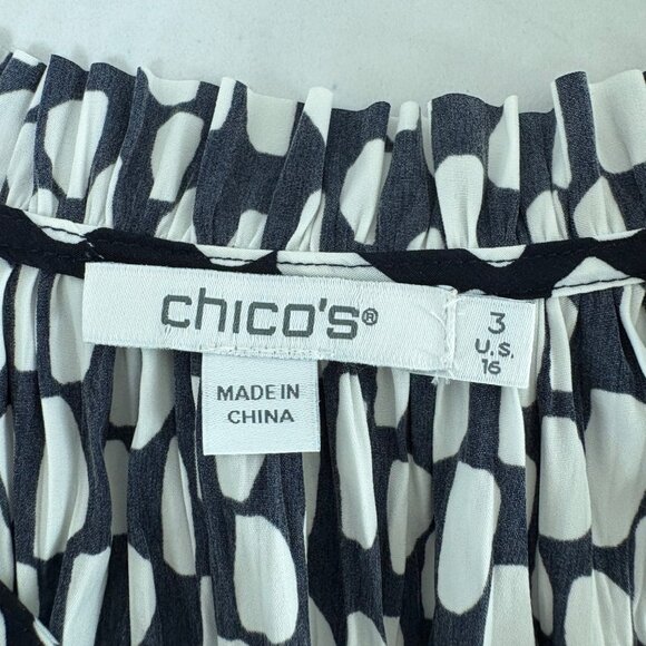 Chicos Blouse Size 3 US 16 Black White Abstract Print Ruffle Neck Sleeve - Picture 5 of 9